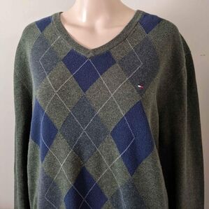 Tommy Hilfiger argyle knit v-neck sweater, men's XXL